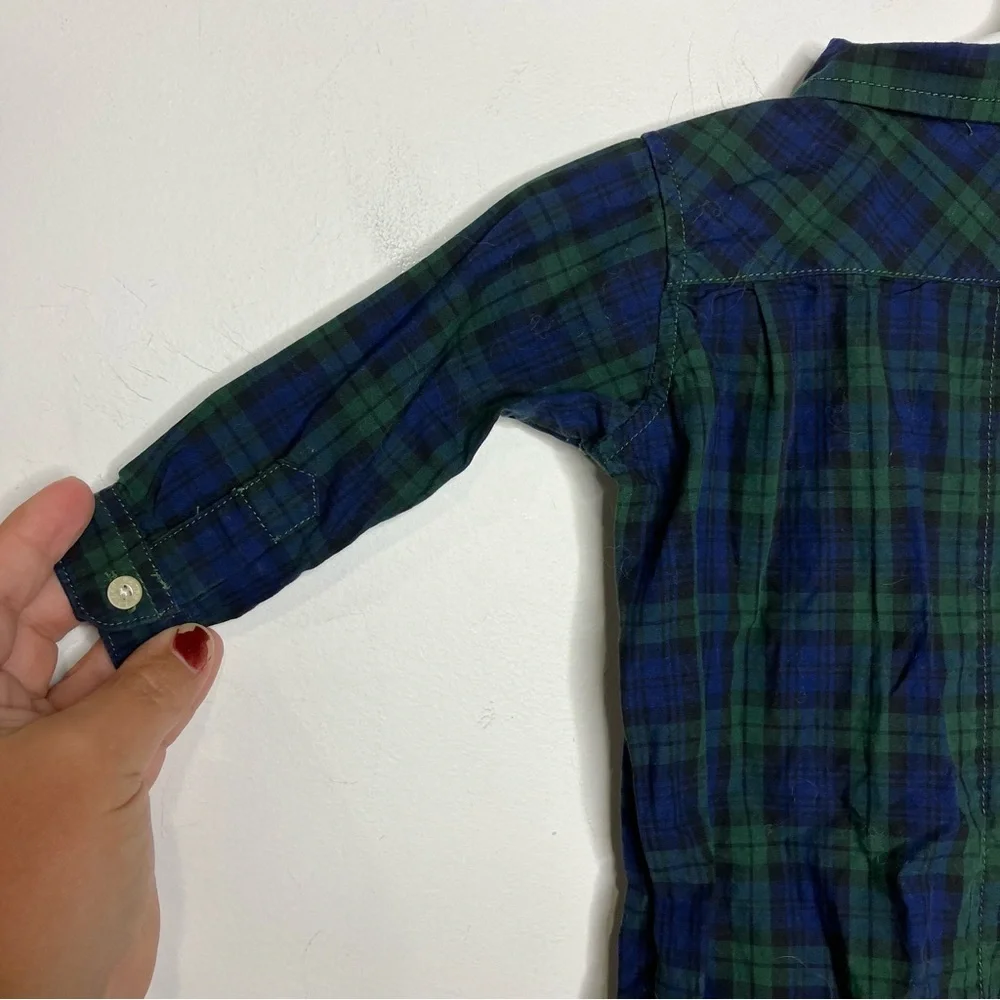 Ralph Lauren tartan‎ plaid jumpsuit 100% cotton green blue kids size 9 months